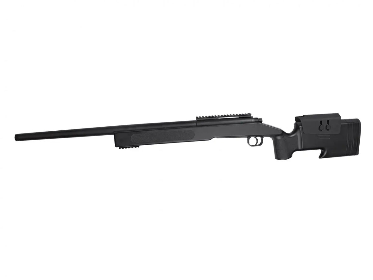 M40A3 sort airsoft sniperriffel med justerbar kindpude og kolbeforlænger