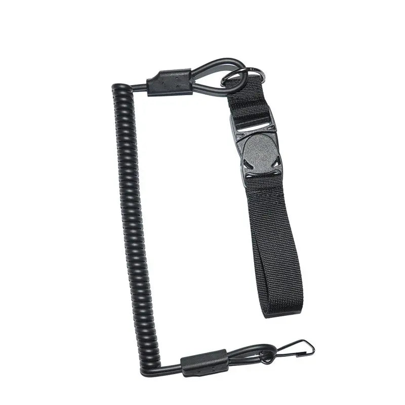 Pistol lanyard, Sort, vist fra siden med en rem og fastgørelse