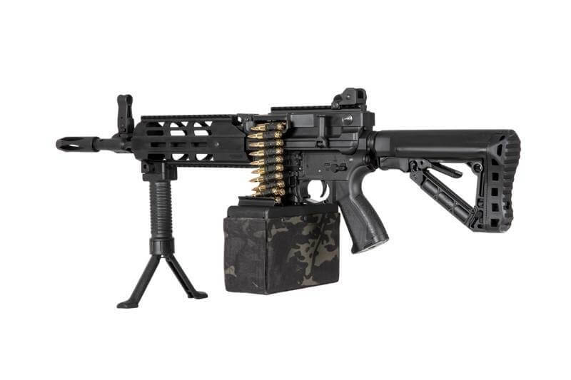 G&G CM16 LMG Stealth airsoftgevær i sort farve, detaljeret billede