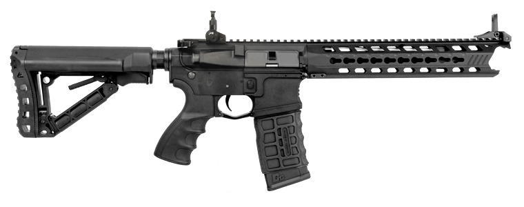 G&G CM16 Predator Sort airsoftgevær med aggressiv front, detaljebillede