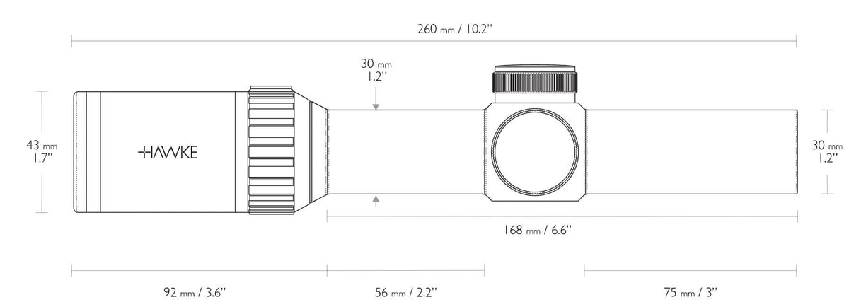 Hawke Vantage 30 WA IR 1-4X24 kikkertsigte fra siden