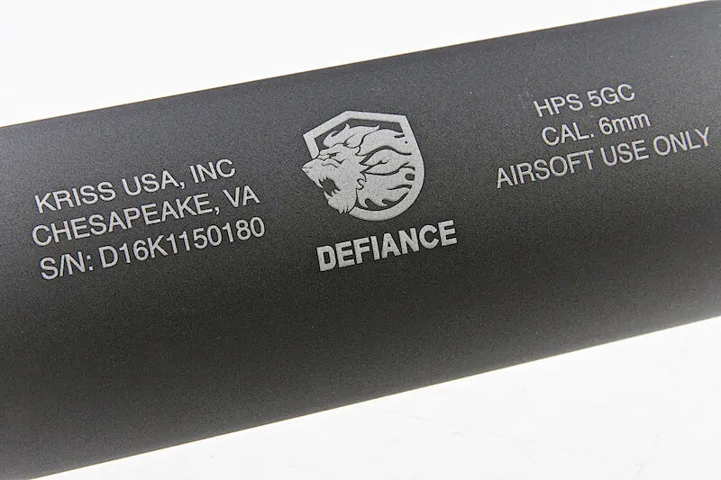 Krytac HPS 5GC lyddæmper PDW design detail, sort airsoft tilbehør.