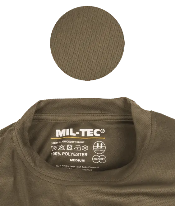 Mil-Tec Quick Dry T-shirt, sort, forfra, detalje af stoffet