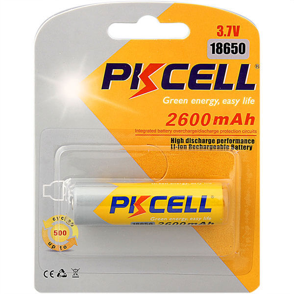 PK Cell 18650 genopladeligt batteri nærbillede af toppen