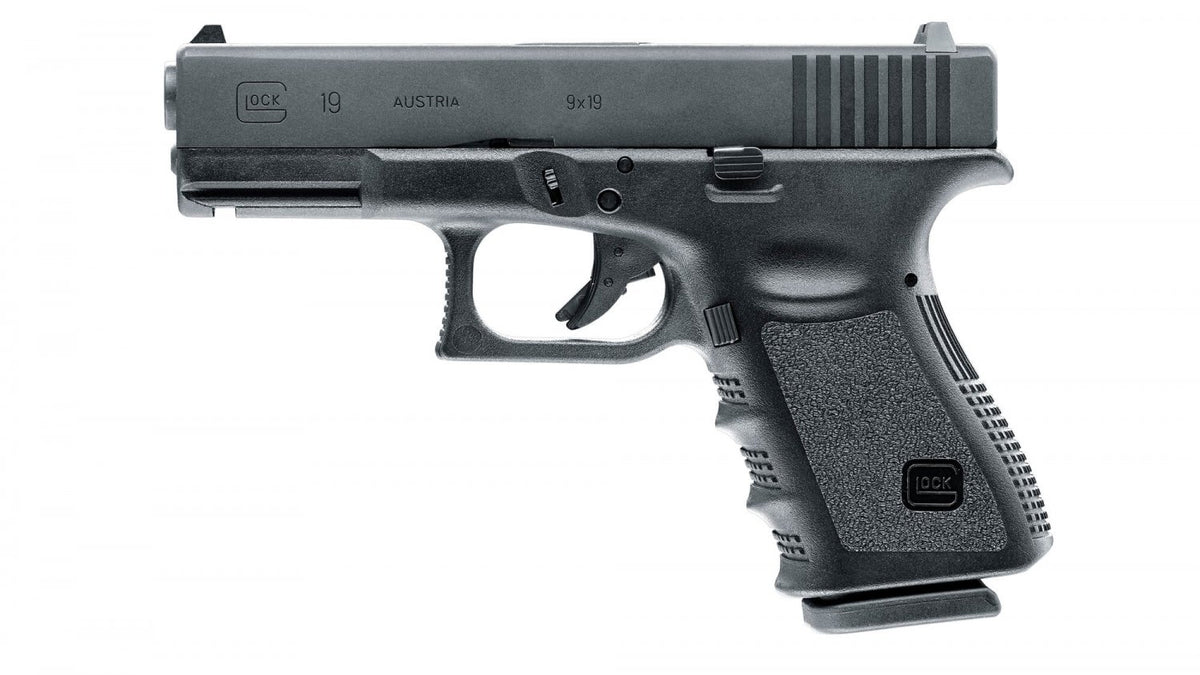 Umarex Glock 19 Airsoft pistol top ned kasse gbb
