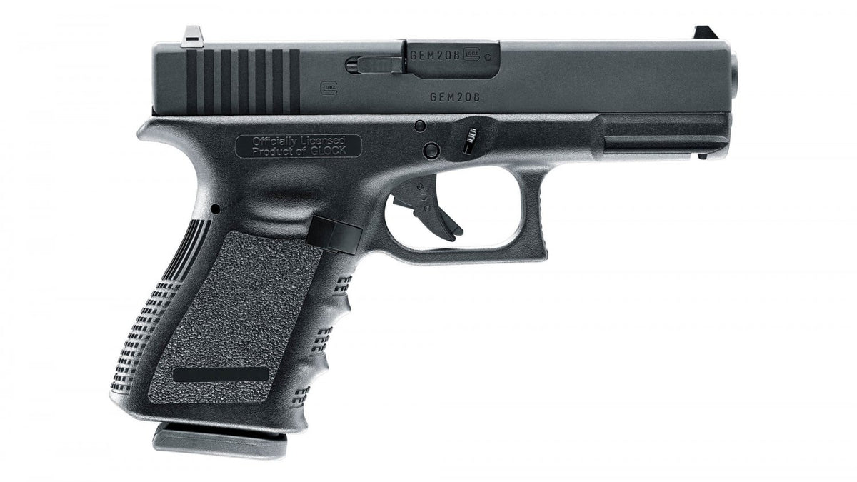 Umarex Glock 19 GBB airsoft pistol set fra siden