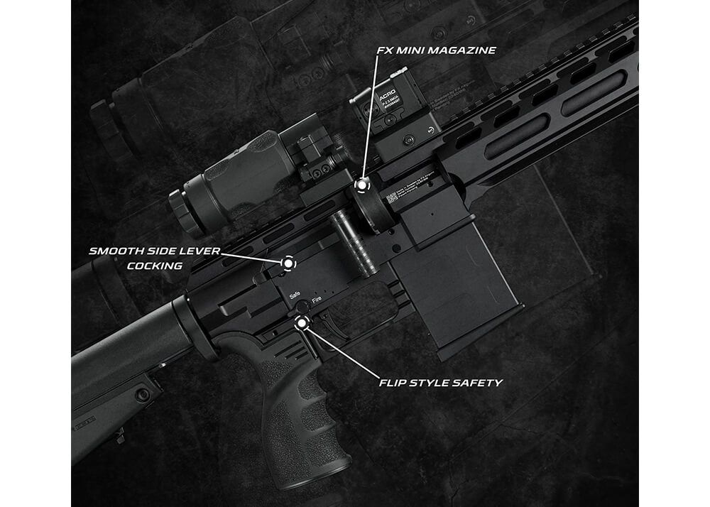 FX DRS Tactical 700 PCP-luftgevær i 4,5 mm med langt løb, UG-1 greb og Arca-Swiss-skinne