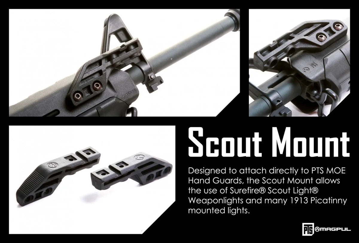 Magpul Scout Mount monteret på et skydevåben, venstre side